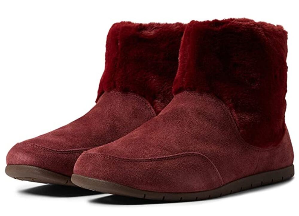 Vionic Womens Maizie Slipper Boots Size 7 Burgundy Red Suede Supportive NWOB